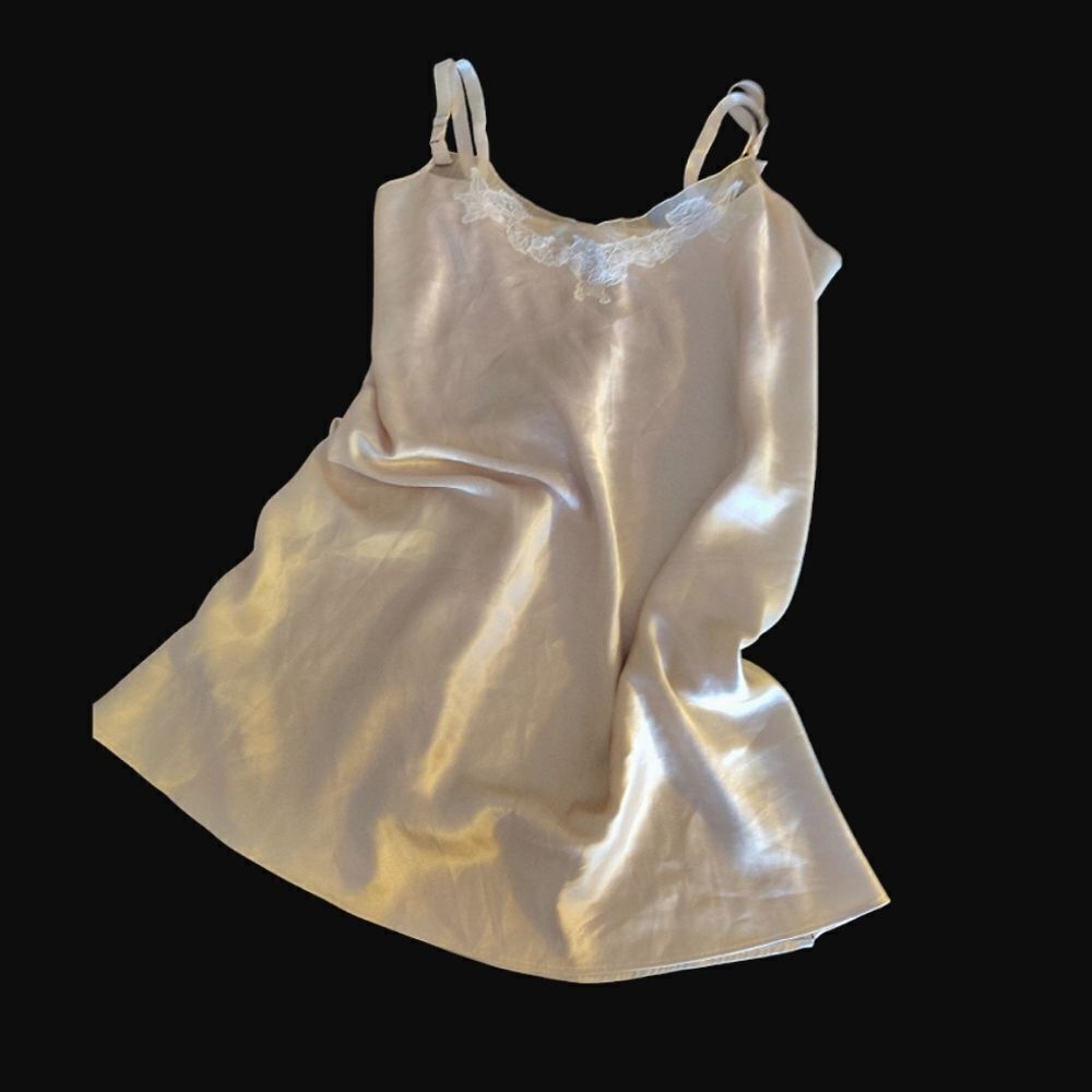 Victoria's Secret VTG 2008 Gold Satin White Lace Mini Slip Chemise Large